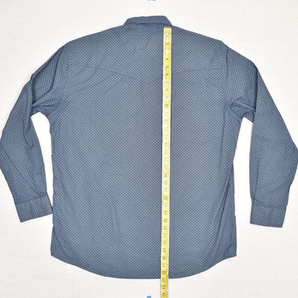Rafter C Men Pearl Snap Shirt Geometric Long Sleeve Cotton Blue Size M Pro Flex - Picture 5 of 8